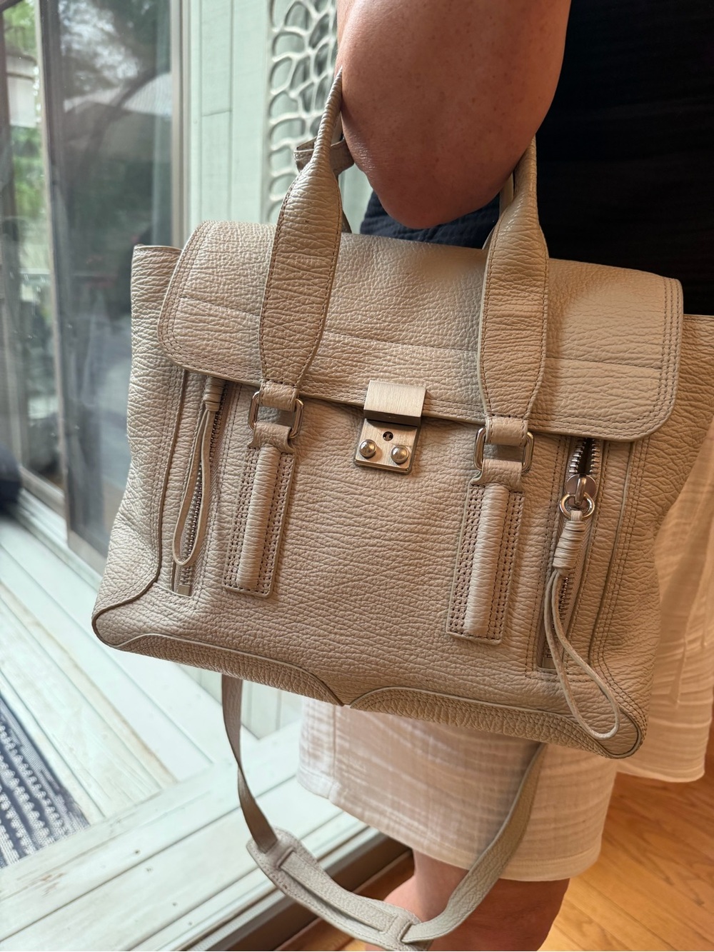 3.1 Phillip Lim LARGE Pashli Satchel in Feather Grey Textured Calf Leather
